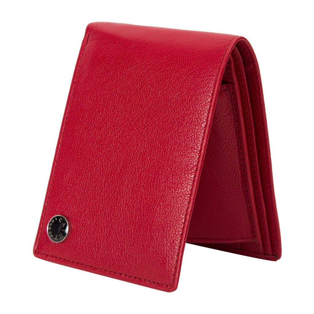 Red Colour Bi-Fold Italian Leather Slim Wallet (7 Card Slot + 2 Hidden Compartment + 1 ID Slot + Coin Pocket + Cash Compartment) Cathy London 