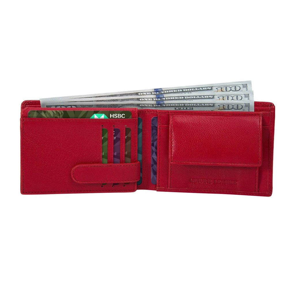 Red Colour Bi-Fold Italian Leather Slim Wallet (7 Card Slot + 2 Hidden Compartment + 1 ID Slot + Coin Pocket + Cash Compartment) Cathy London 