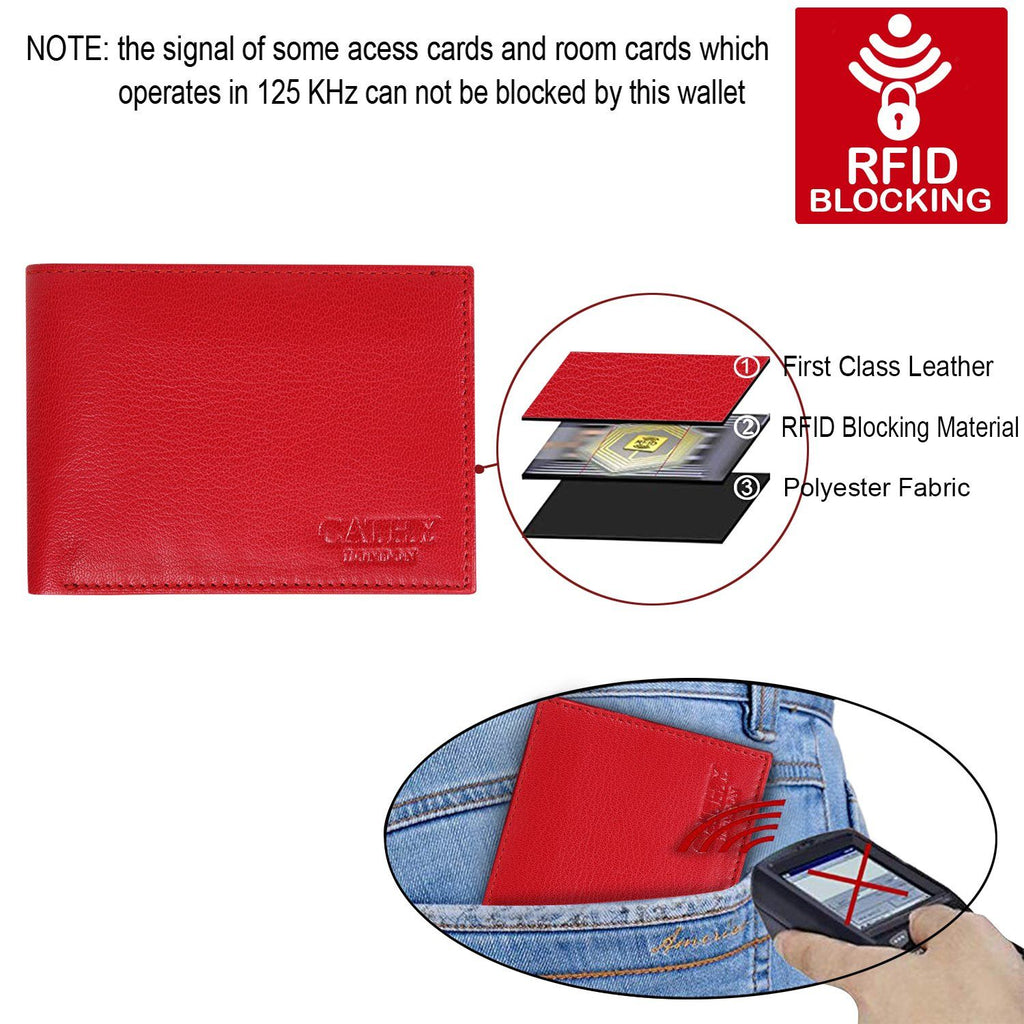 Red Colour Bi-Fold Italian Leather Slim Wallet ( 8 Card Slot + 2 ID Slot + 2 Hidden Compartment + Cash Compartment) Cathy London 