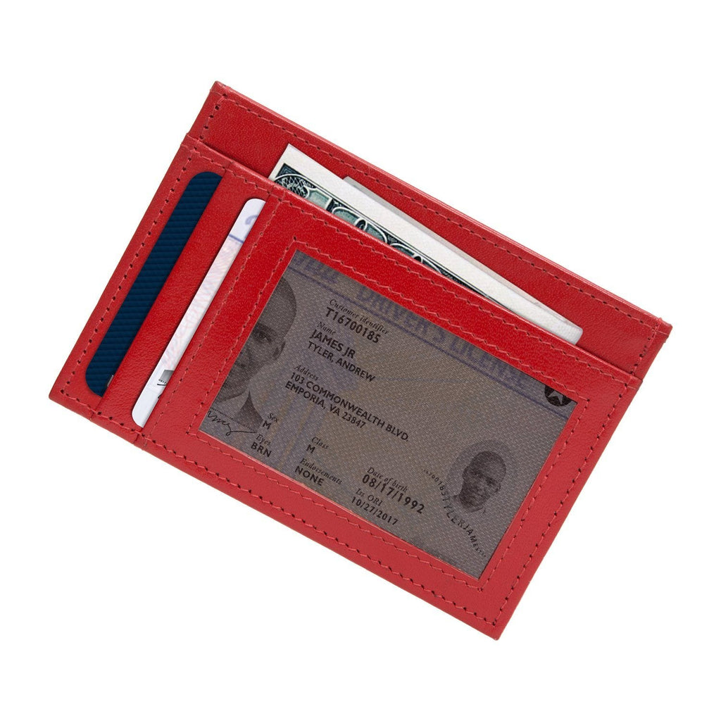 Red Colour Italian Leather Card Holder/Slim Wallet (6 Card Slots + 1 ID Slot + Cash Compartment) Cathy London 