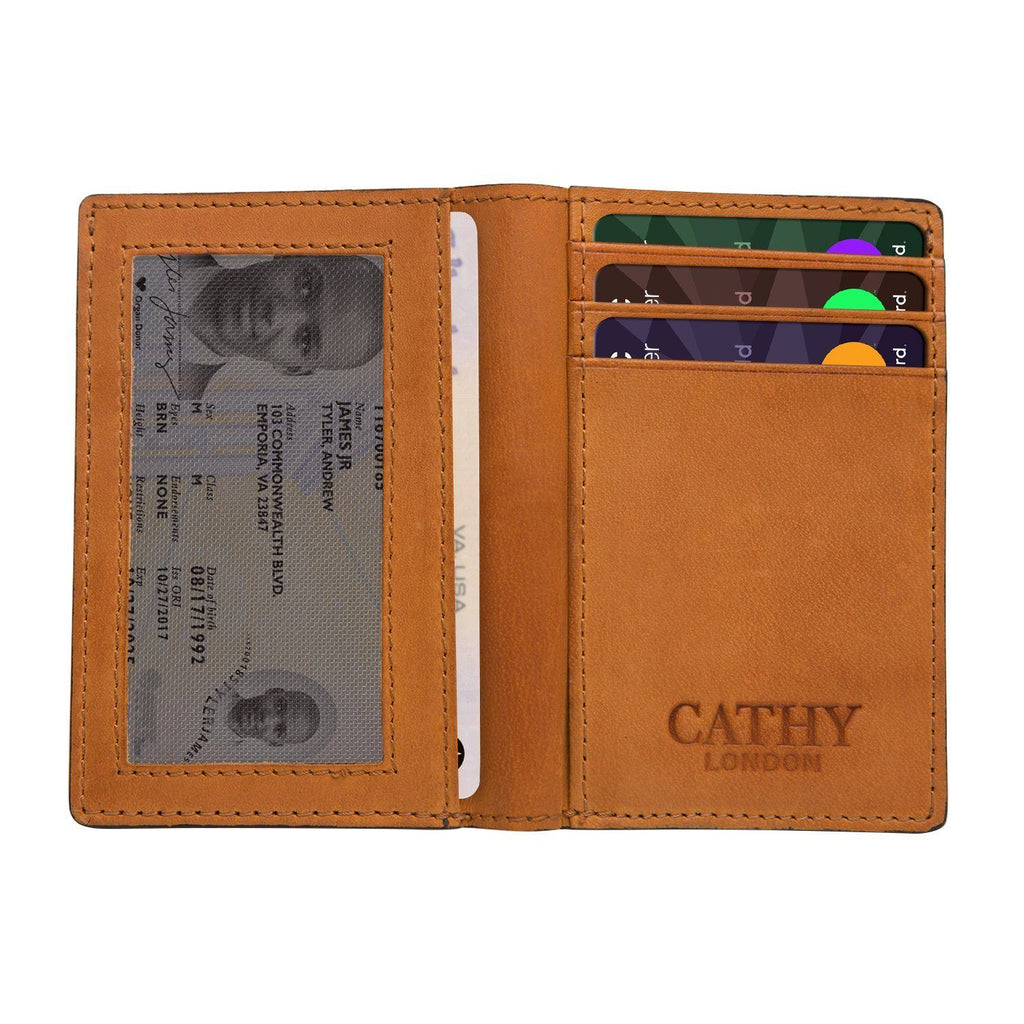 Tan Colour Bi-Fold Italian Leather Card Holder/Slim Wallet (9 Card Slot + 3 Hidden Compartment + 1 ID Slot + Cash Compartment) Cathy London 