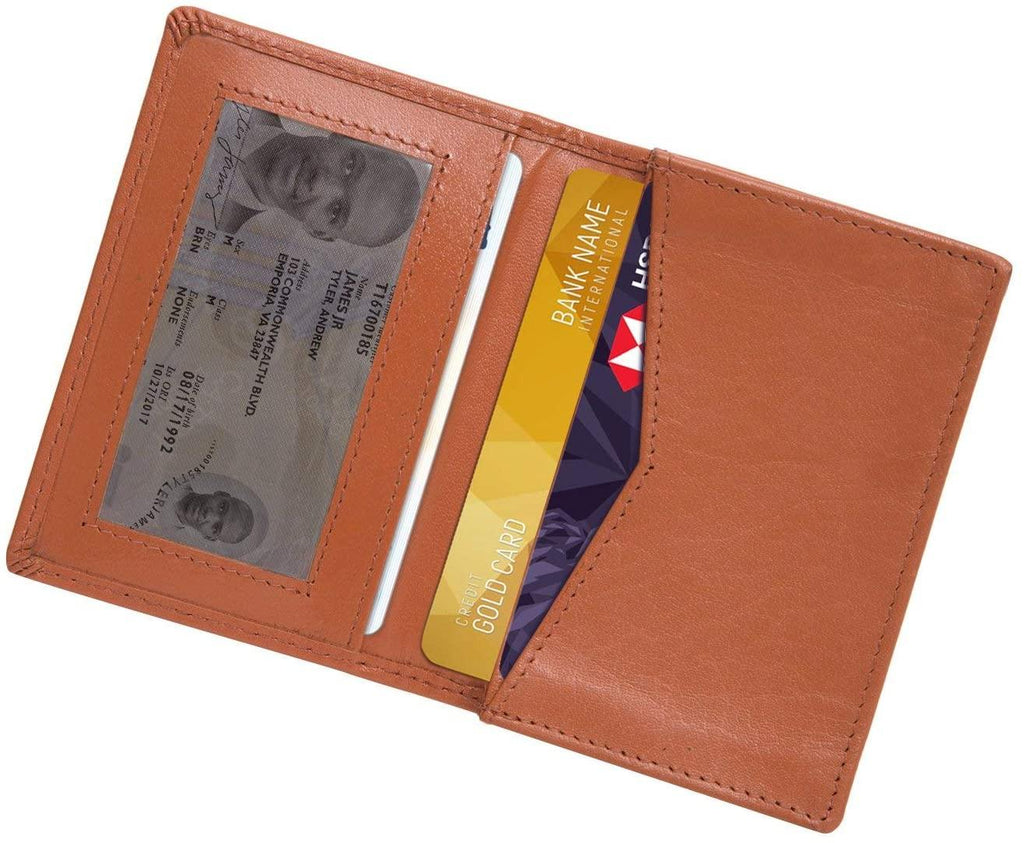 Tan Colour Bi-Fold Italian Leather Card Holder/Slim Wallet (Holds Upto 10 Cards + 1 ID Slot) Cathy London 