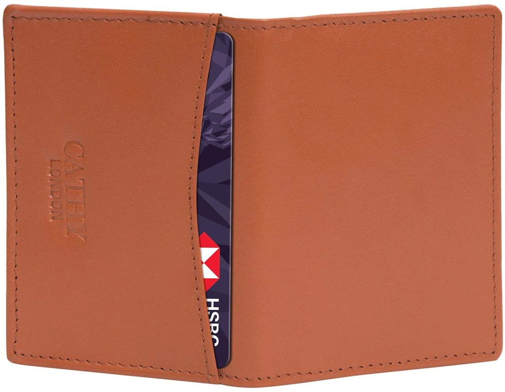 Tan Colour Bi-Fold Italian Leather Card Holder/Slim Wallet (Holds Upto 10 Cards + 1 ID Slot) Cathy London 