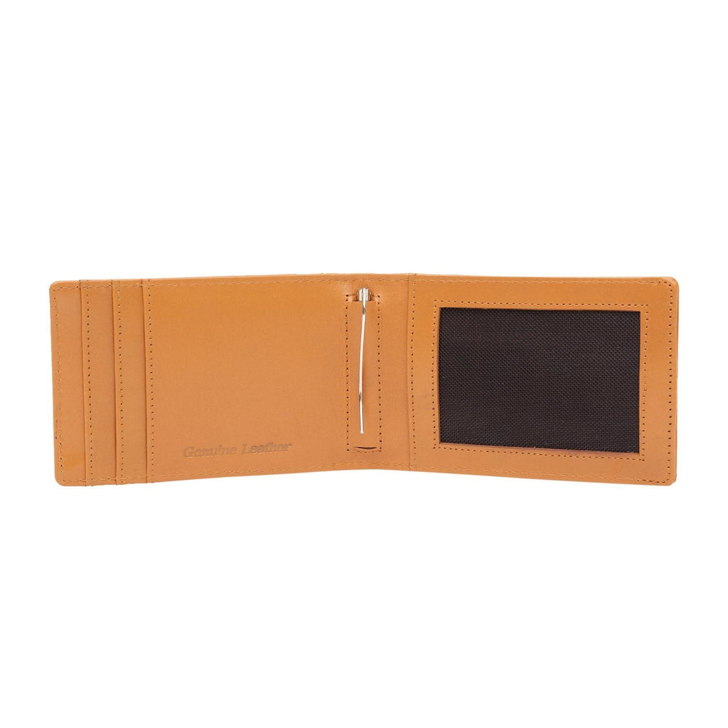 Tan Colour Bi-Fold Italian Leather Money Clip Card Holder/Slim Wallet (8 Card Slot +ID Slot +Money Clip) Cathy London 