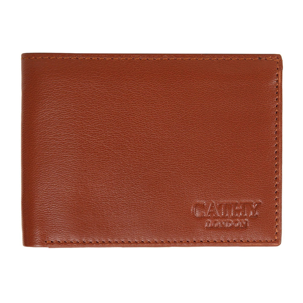 Tan Colour Bi-Fold Italian Leather Slim Wallet ( 8 Card Slot + 2 ID Slot + 2 Hidden Compartment + Cash Compartment) Cathy London 