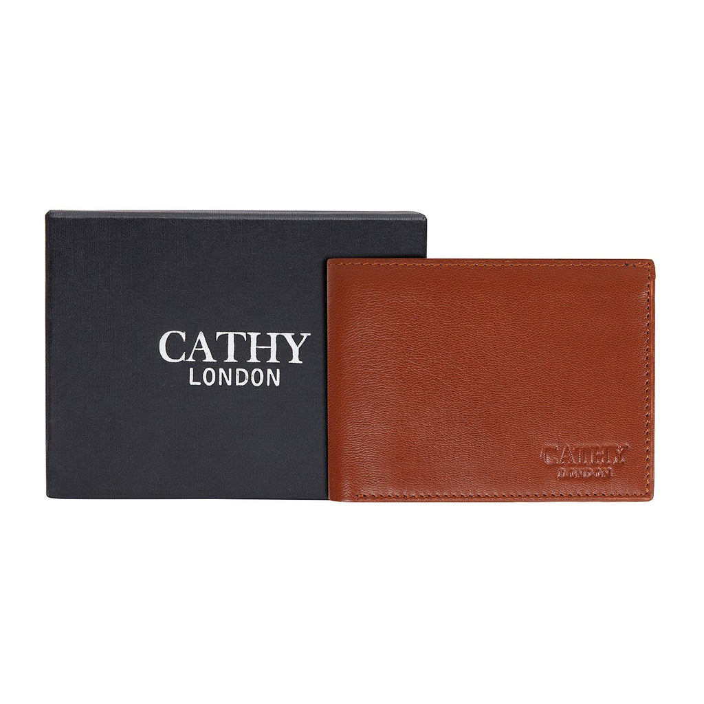 Tan Colour Bi-Fold Italian Leather Slim Wallet ( 8 Card Slot + 2 ID Slot + 2 Hidden Compartment + Cash Compartment) Cathy London 