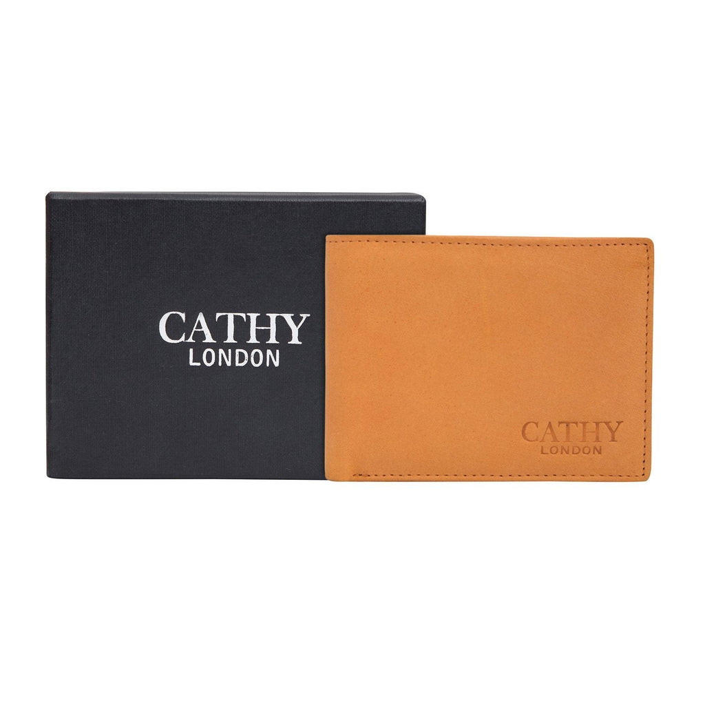 Tan Colour Bi-Fold Italian Leather Slim Wallet (8 Card Slot + 2 ID Slot + 2 Hidden Compartment + Cash Compartment) Cathy__London 