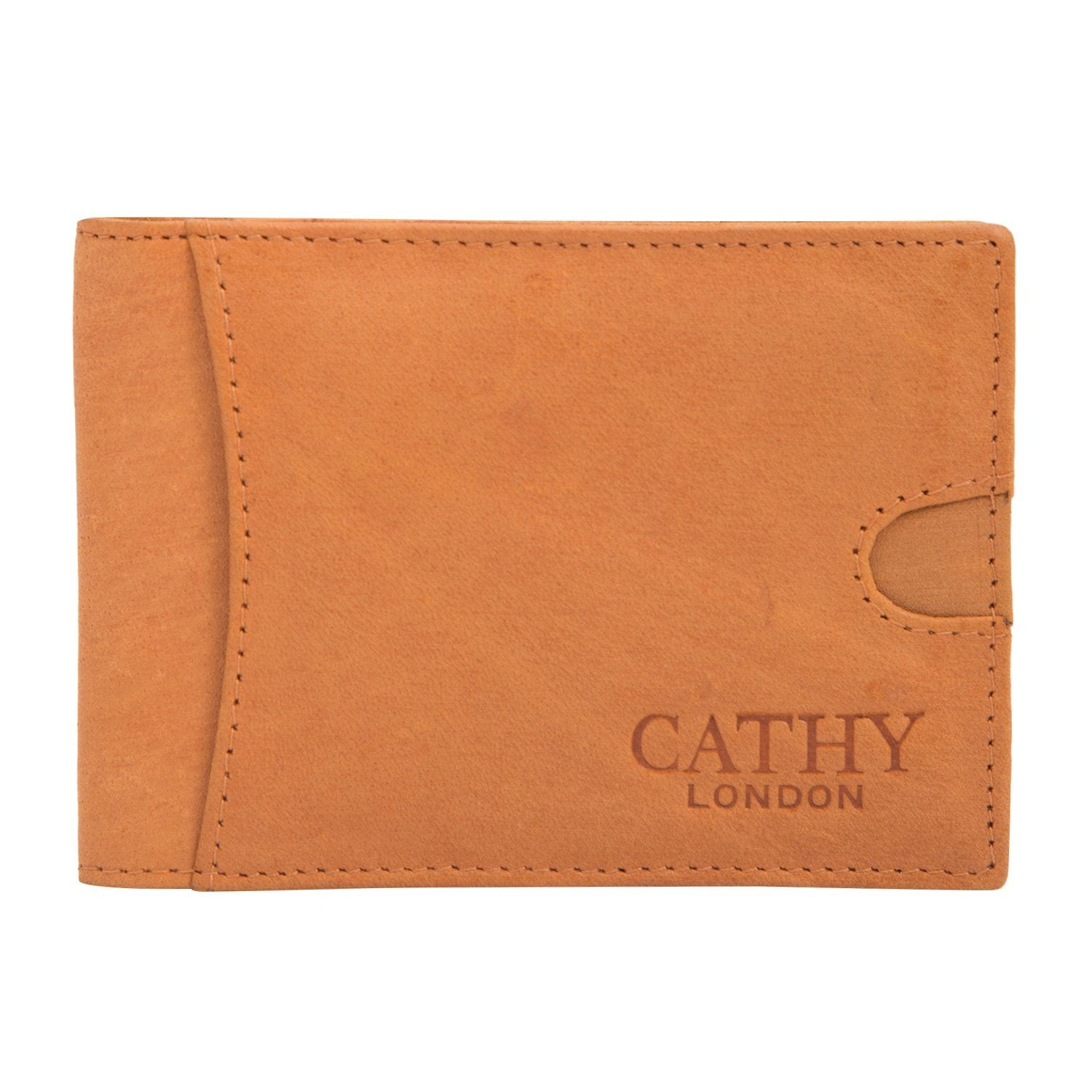 Tan Colour Italian Leather Money Clip/Slim Wallet (6 Card Slot + Money Clip) Cathy London 